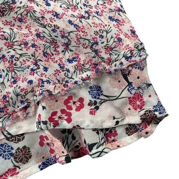 French Connection Top Womens 2 White Pink Multi Floral Chiffon Raw Edge Tank - Picture 6 of 13